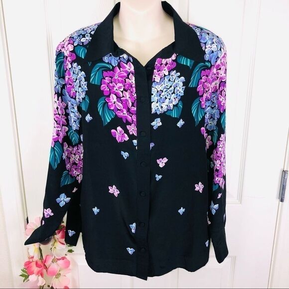 Bob Mackie hydrangea beaded silk floral top small - Picture 1 of 8